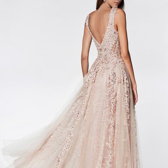 V-Neck A-Line Lace Evening Dress CD4091 - Picture 2 of 5